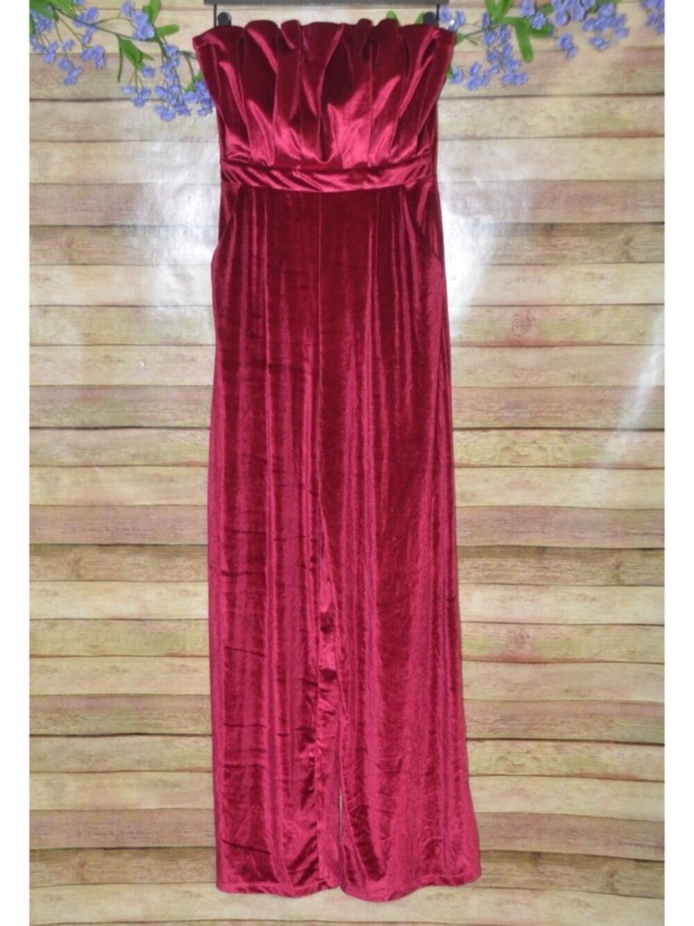 NWT Entro Womens M Fuchsia Velvet Wide Leg Jumpsuit Pleated Bust Sexy Night Out